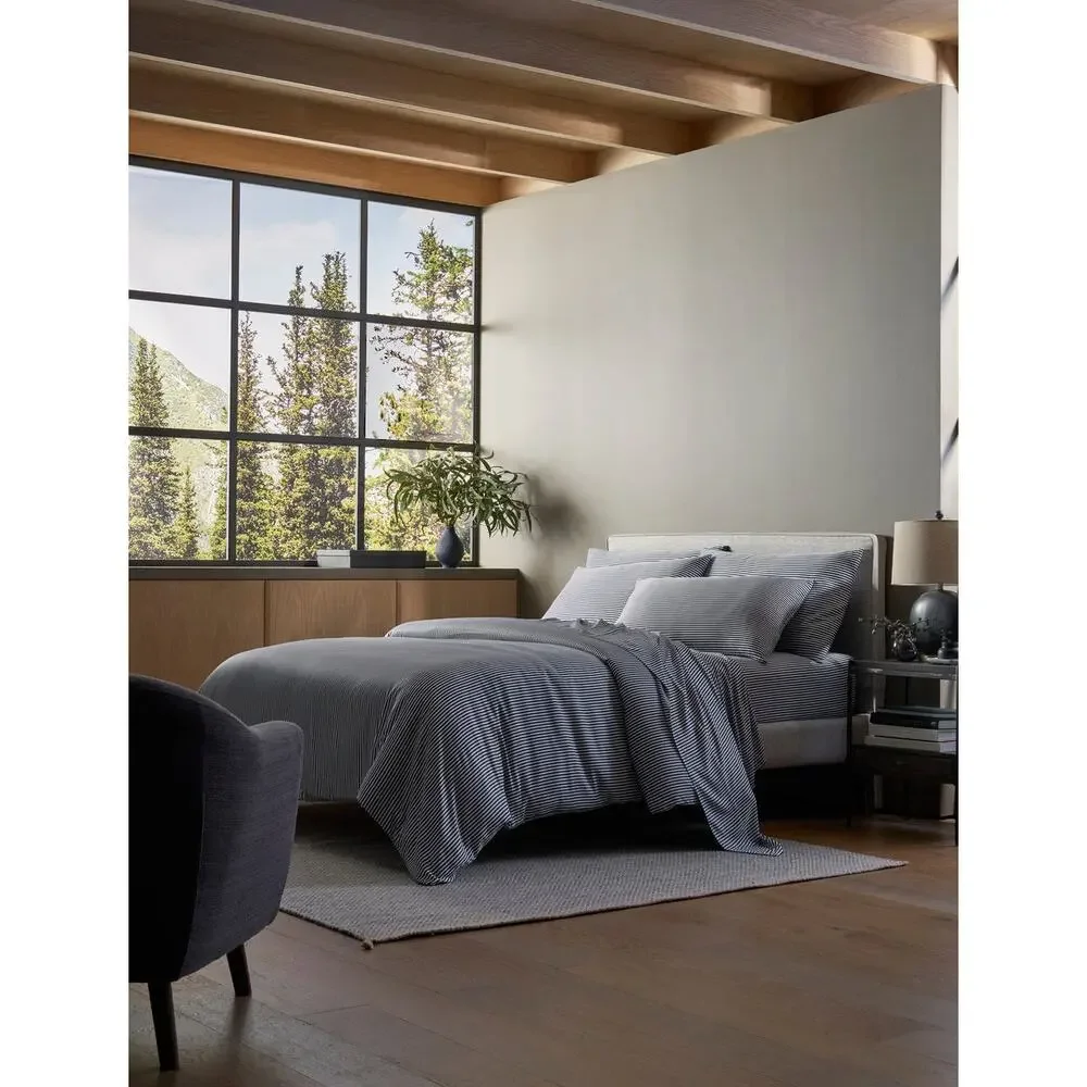 Cozy Earth Bamboo Duvet Cover + Standard Sham Classic Stripe Pacific Queen NWOT